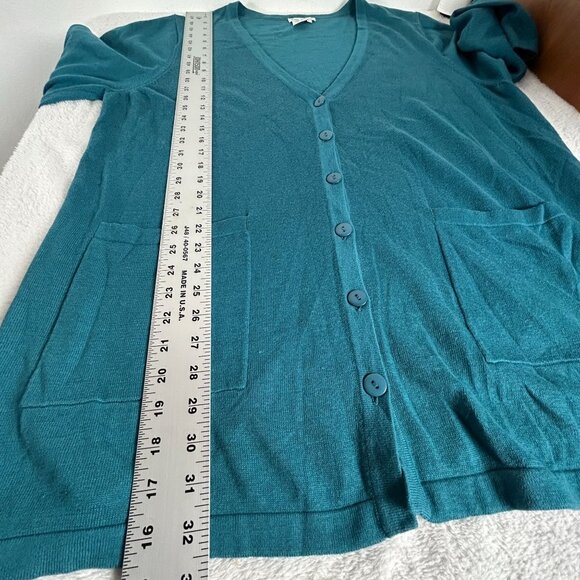 Ulla Popken Womens V-Neck Cardigan Sweater Size 16/18 Teal Button Front Pockets - Picture 7 of 7